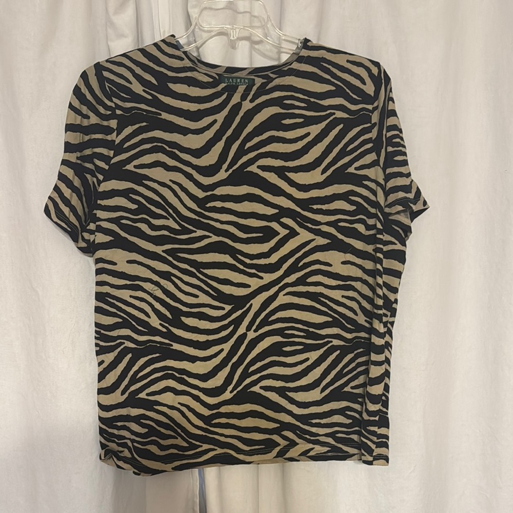 Lauren Ralph Lauren Black and Tan Fitted Short Sleeve T-Shirt